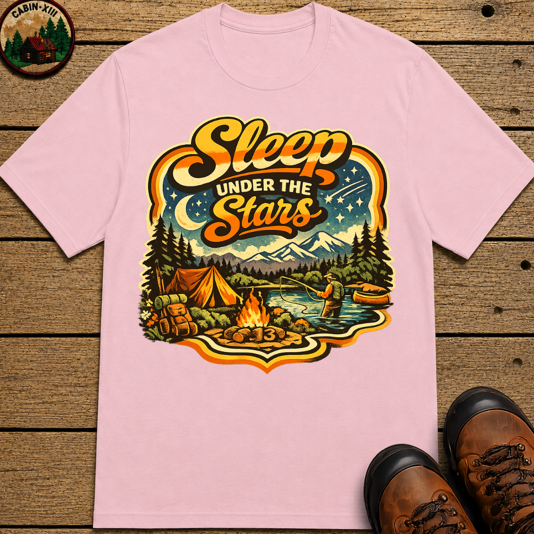 Sleep Under the Stars — Retro Camping and Fishing Tee
