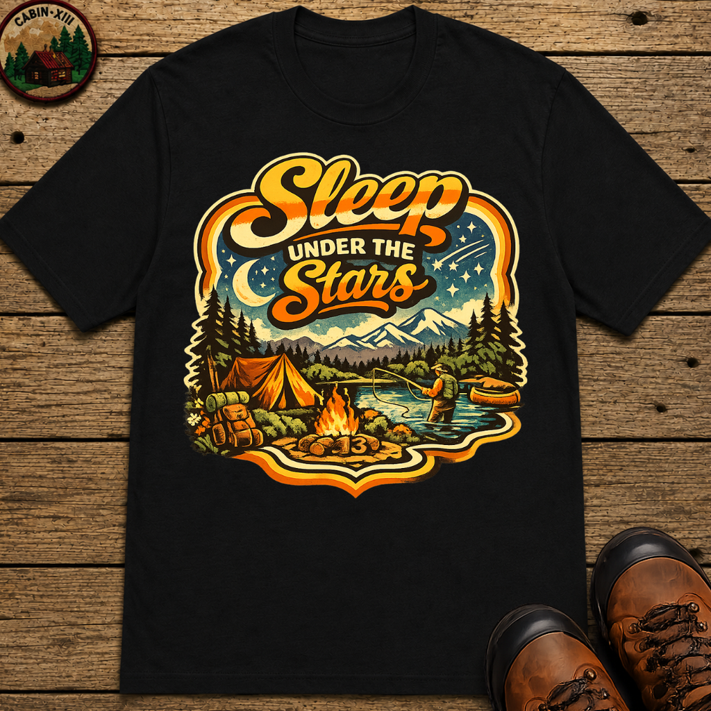 Sleep Under the Stars — Retro Camping and Fishing Tee