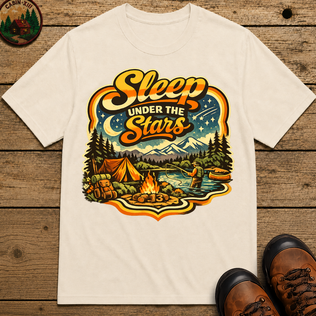 Sleep Under the Stars — Retro Camping and Fishing Tee
