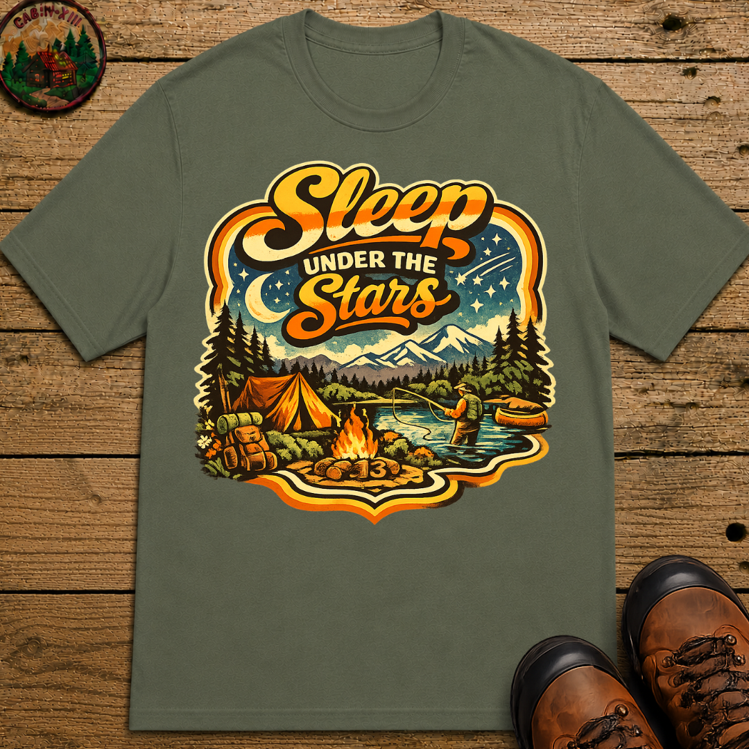 Sleep Under the Stars — Retro Camping and Fishing Tee