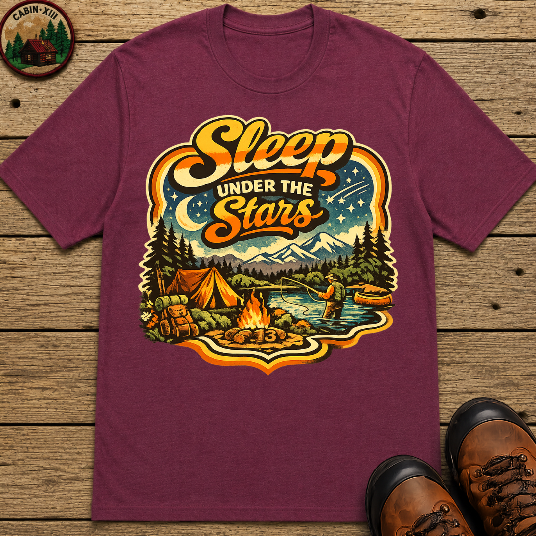 Sleep Under the Stars — Retro Camping and Fishing Tee
