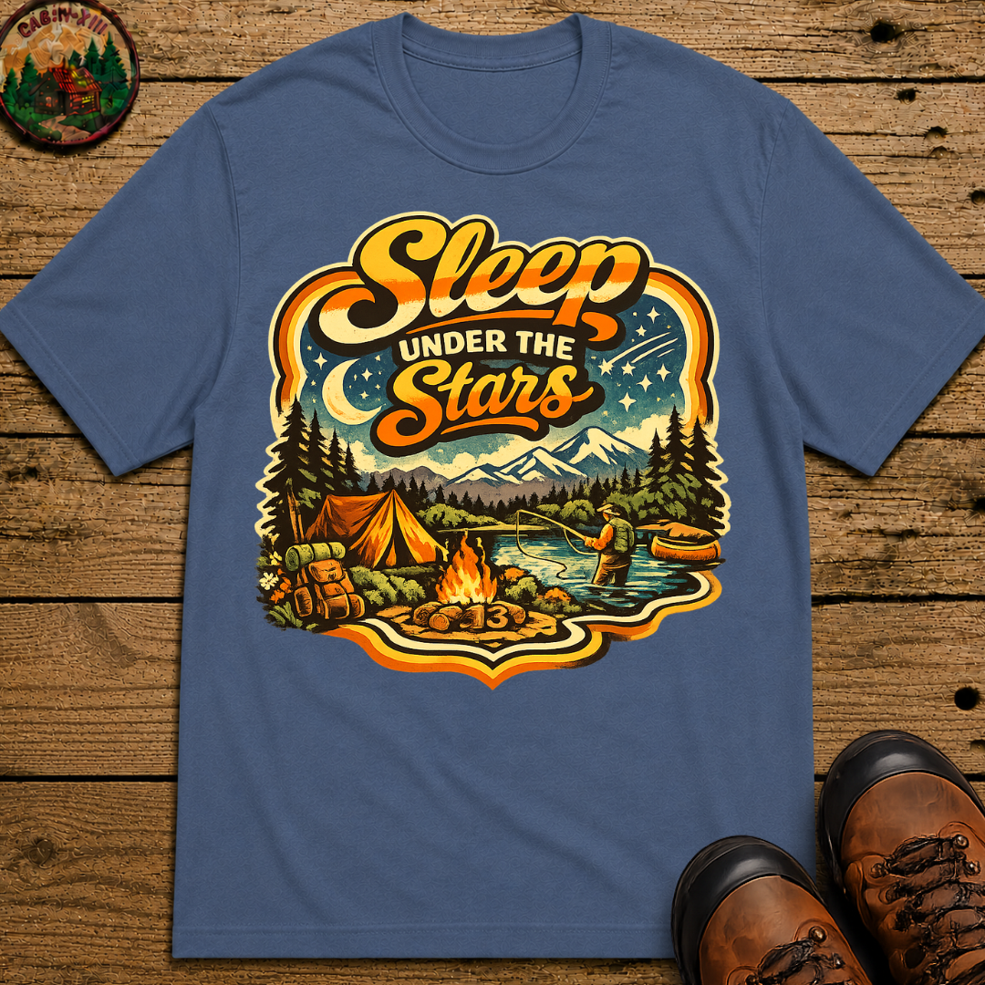 Sleep Under the Stars — Retro Camping and Fishing Tee
