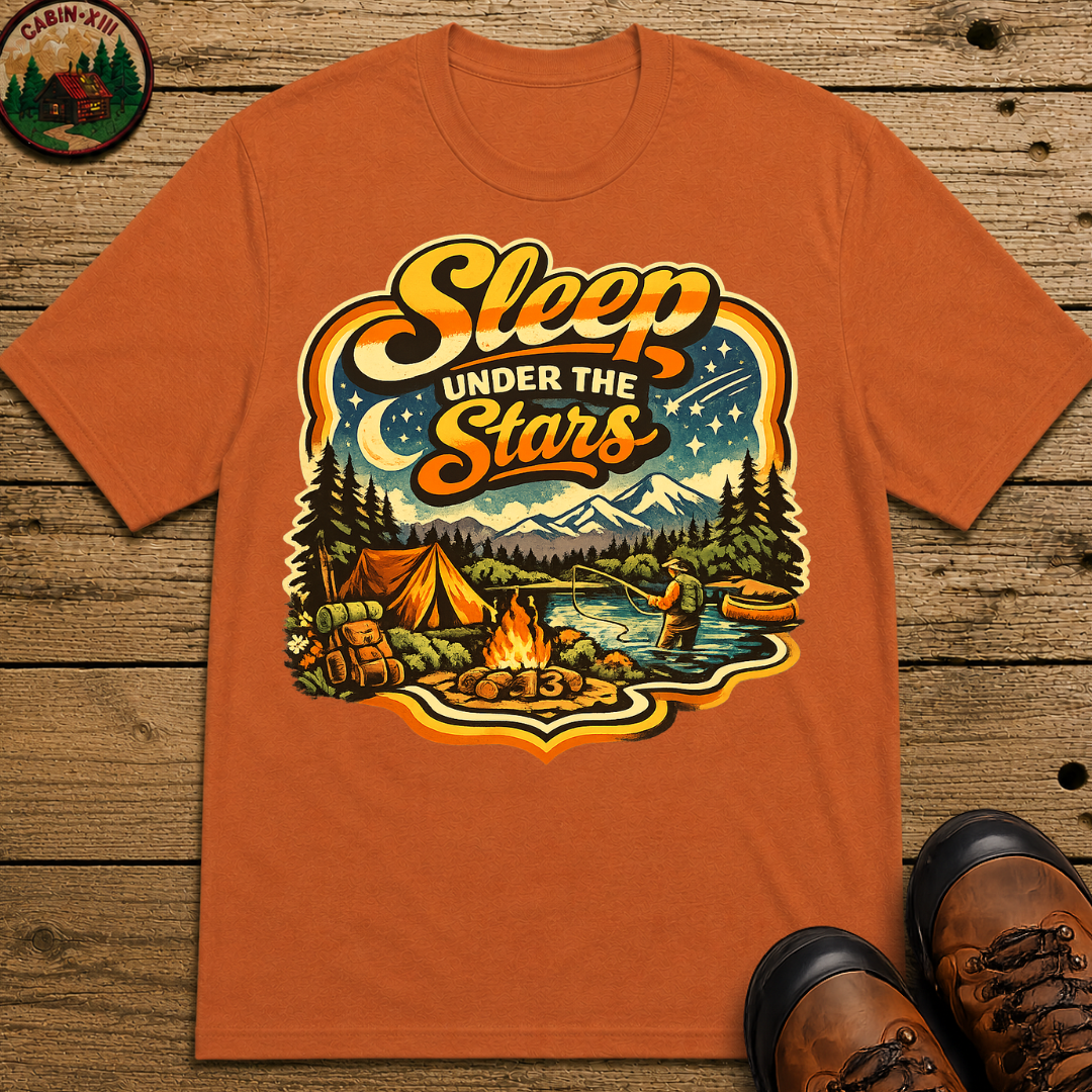 Sleep Under the Stars — Retro Camping and Fishing Tee