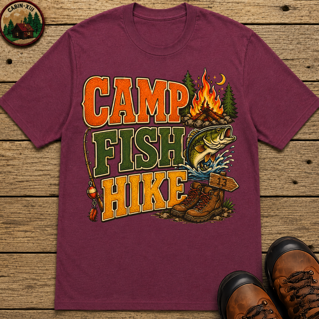 Camp Fish Hike — Vintage Outdoor Camping and Fishing Tee