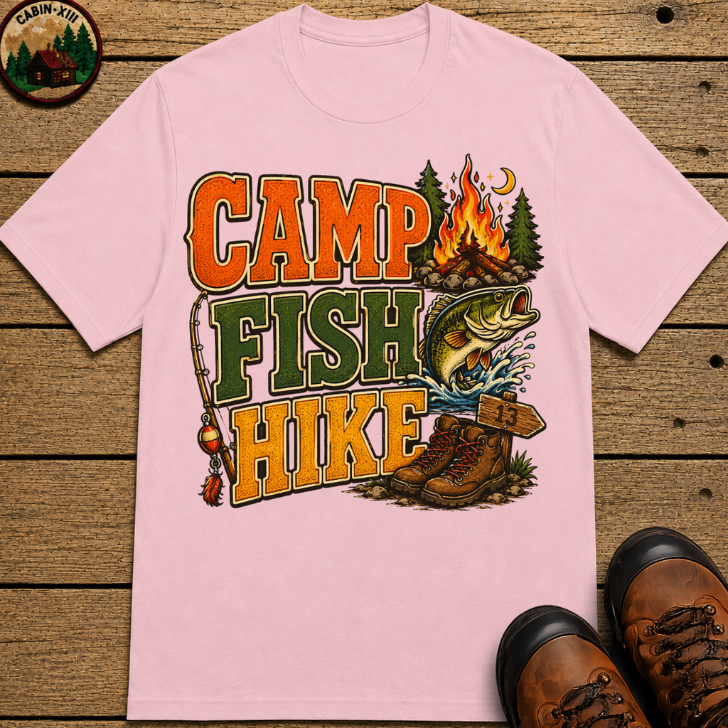 Camp Fish Hike — Vintage Outdoor Camping and Fishing Tee