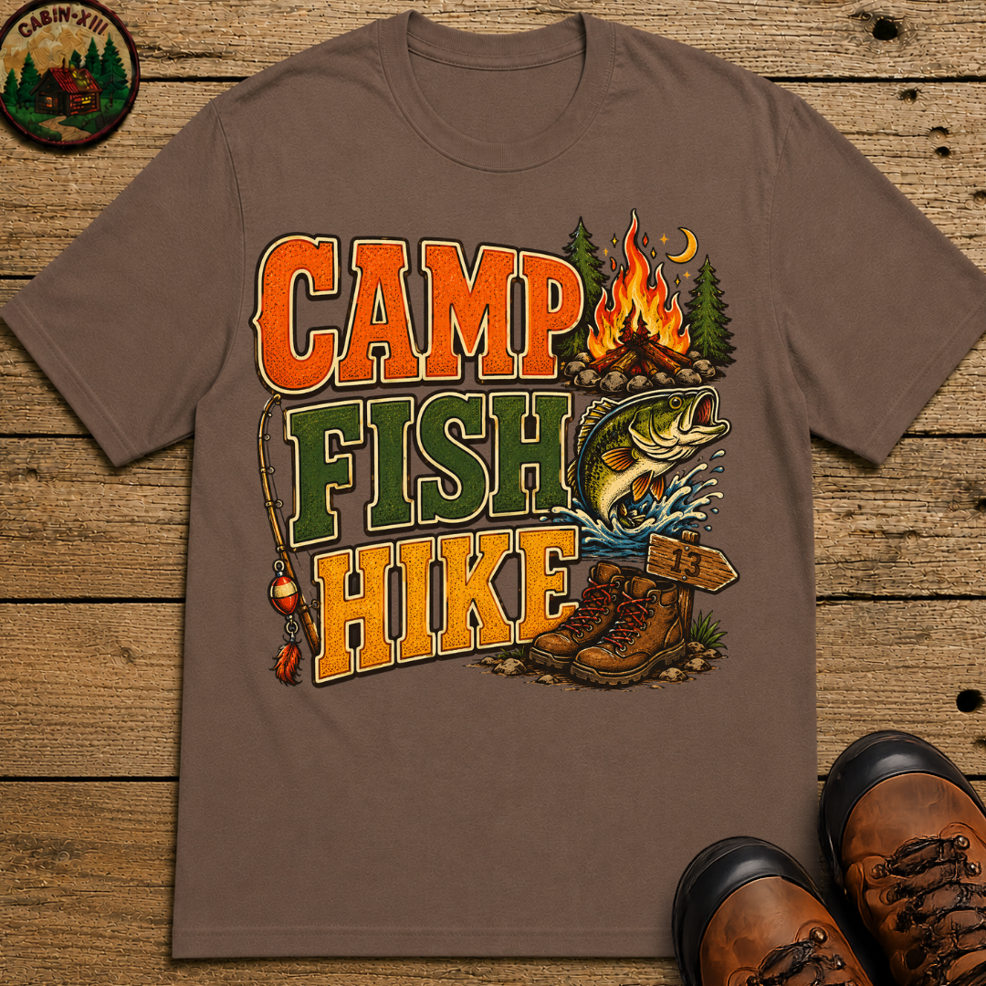 Camp Fish Hike — Vintage Outdoor Camping and Fishing Tee