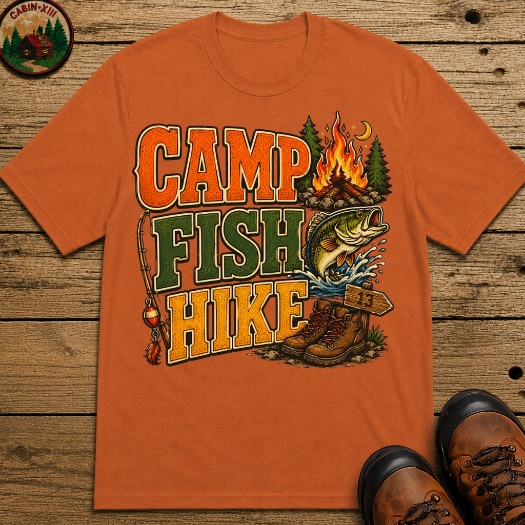 Camp Fish Hike — Vintage Outdoor Camping and Fishing Tee