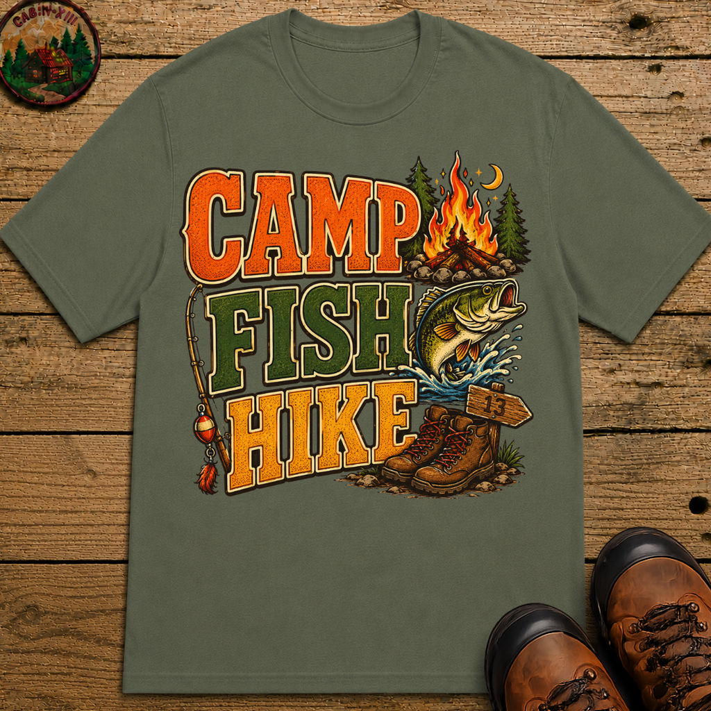 Camp Fish Hike — Vintage Outdoor Camping and Fishing Tee