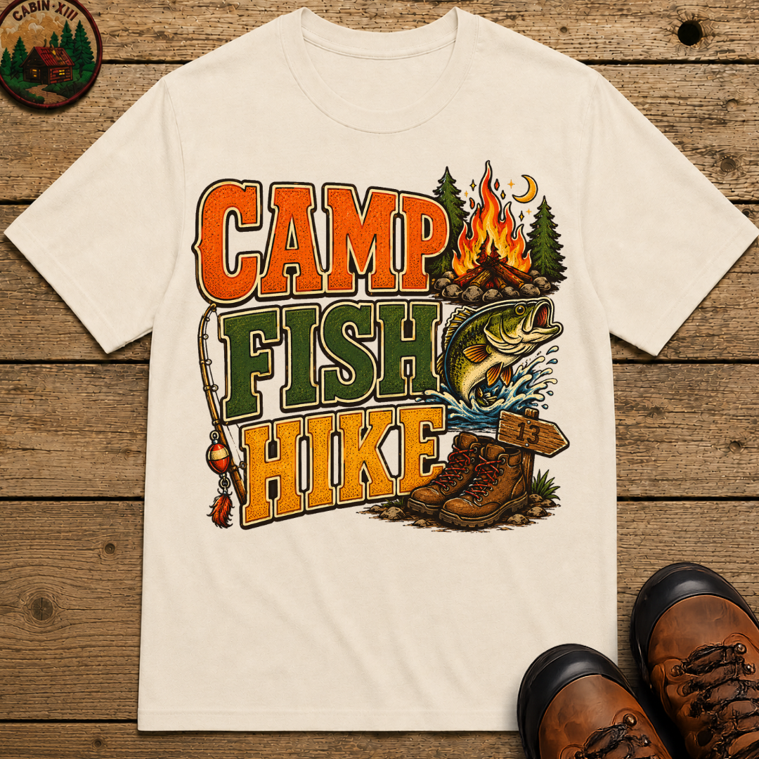 Camp Fish Hike — Vintage Outdoor Camping and Fishing Tee