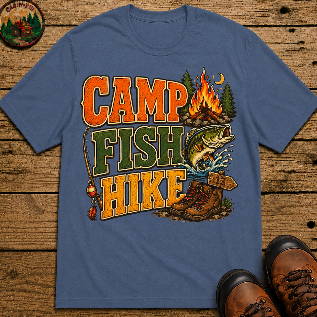 Camp Fish Hike — Vintage Outdoor Camping and Fishing Tee
