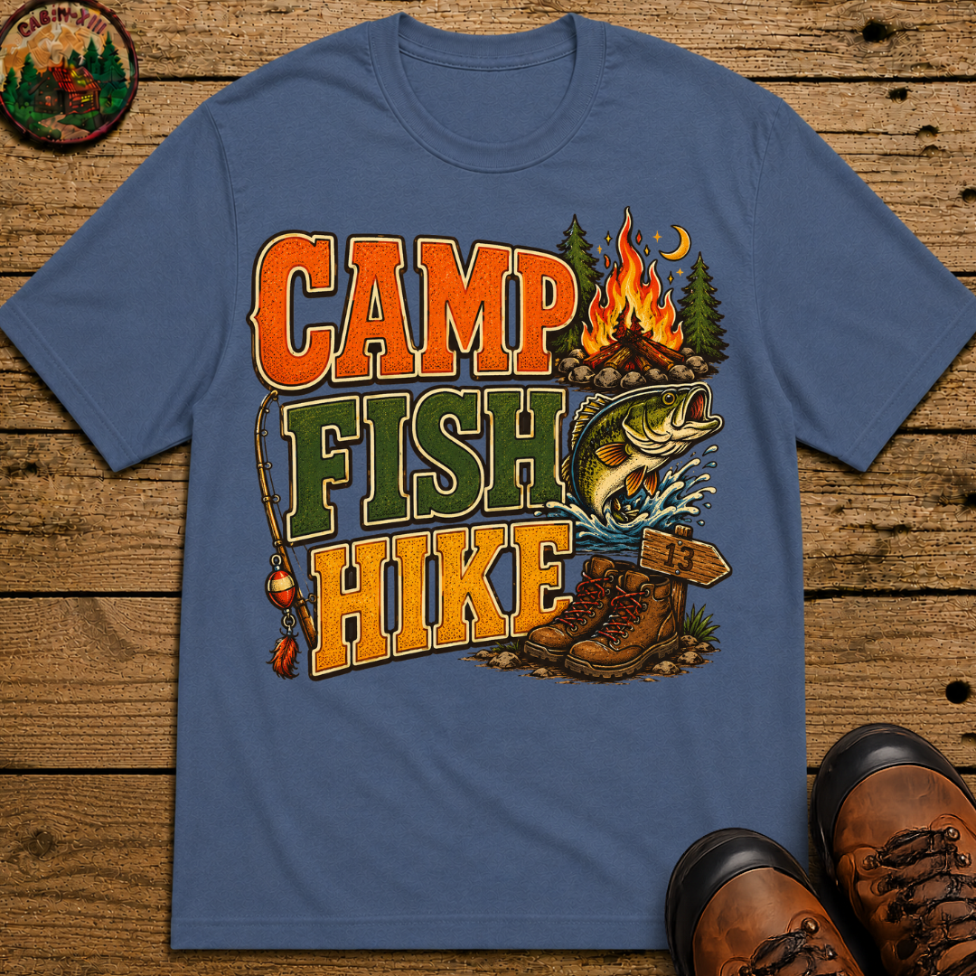 Camp Fish Hike — Vintage Outdoor Camping and Fishing Tee