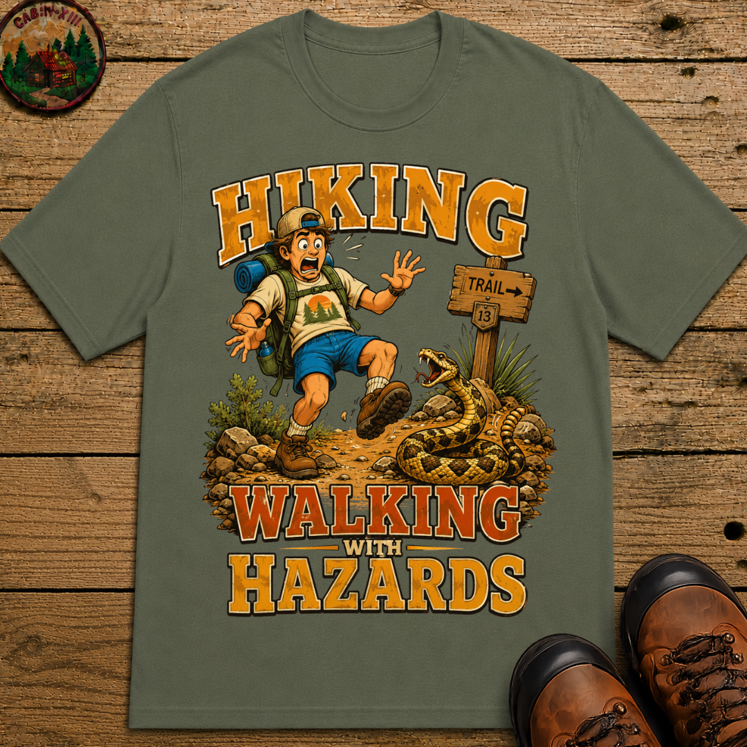 Hiking Walking With Hazards — Funny Rattlesnake Trail Tee
