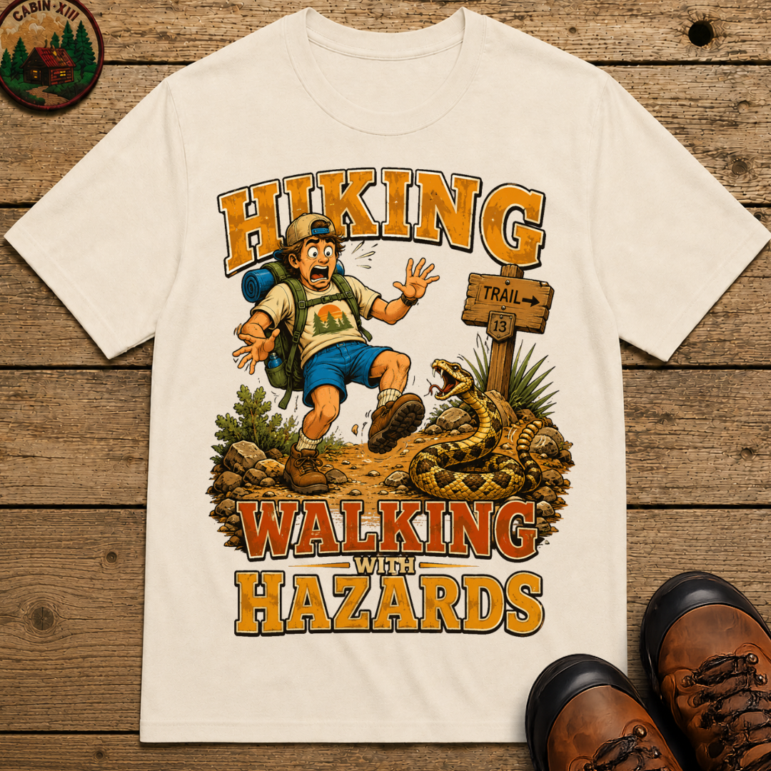 Hiking Walking With Hazards — Funny Rattlesnake Trail Tee
