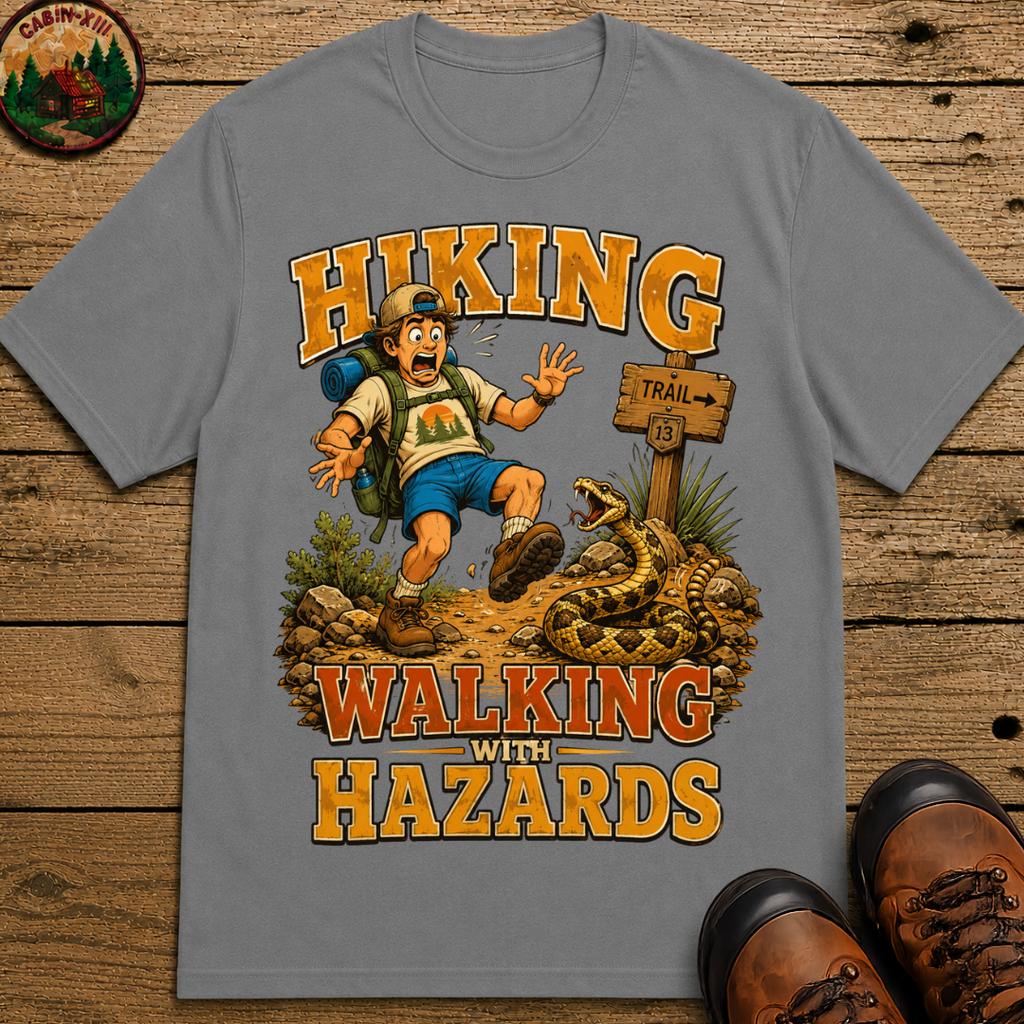 Hiking Walking With Hazards — Funny Rattlesnake Trail Tee