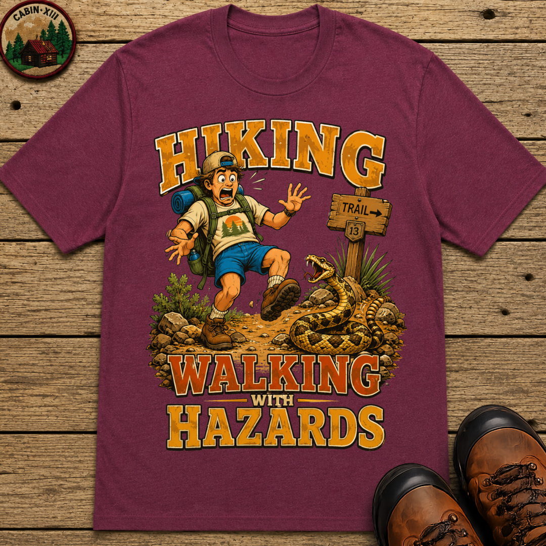 Hiking Walking With Hazards — Funny Rattlesnake Trail Tee