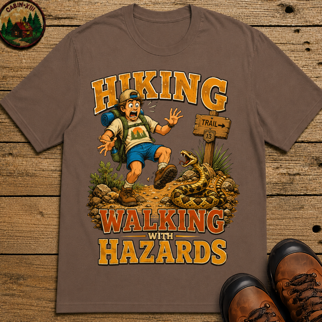 Hiking Walking With Hazards — Funny Rattlesnake Trail Tee