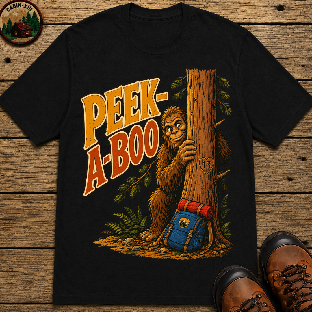 Peek-A-Boo Bigfoot — Funny Sasquatch Hiking Camping Tee