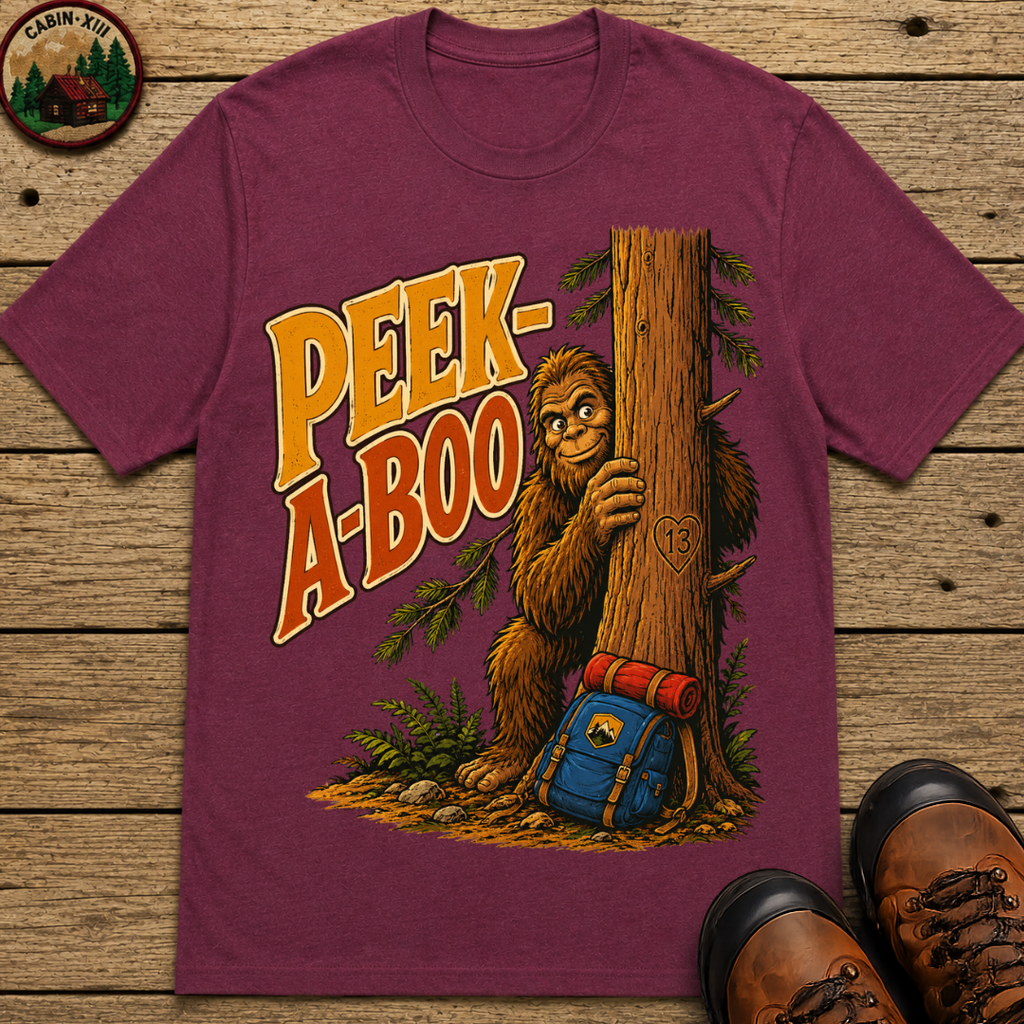 Peek-A-Boo Bigfoot — Funny Sasquatch Hiking Camping Tee