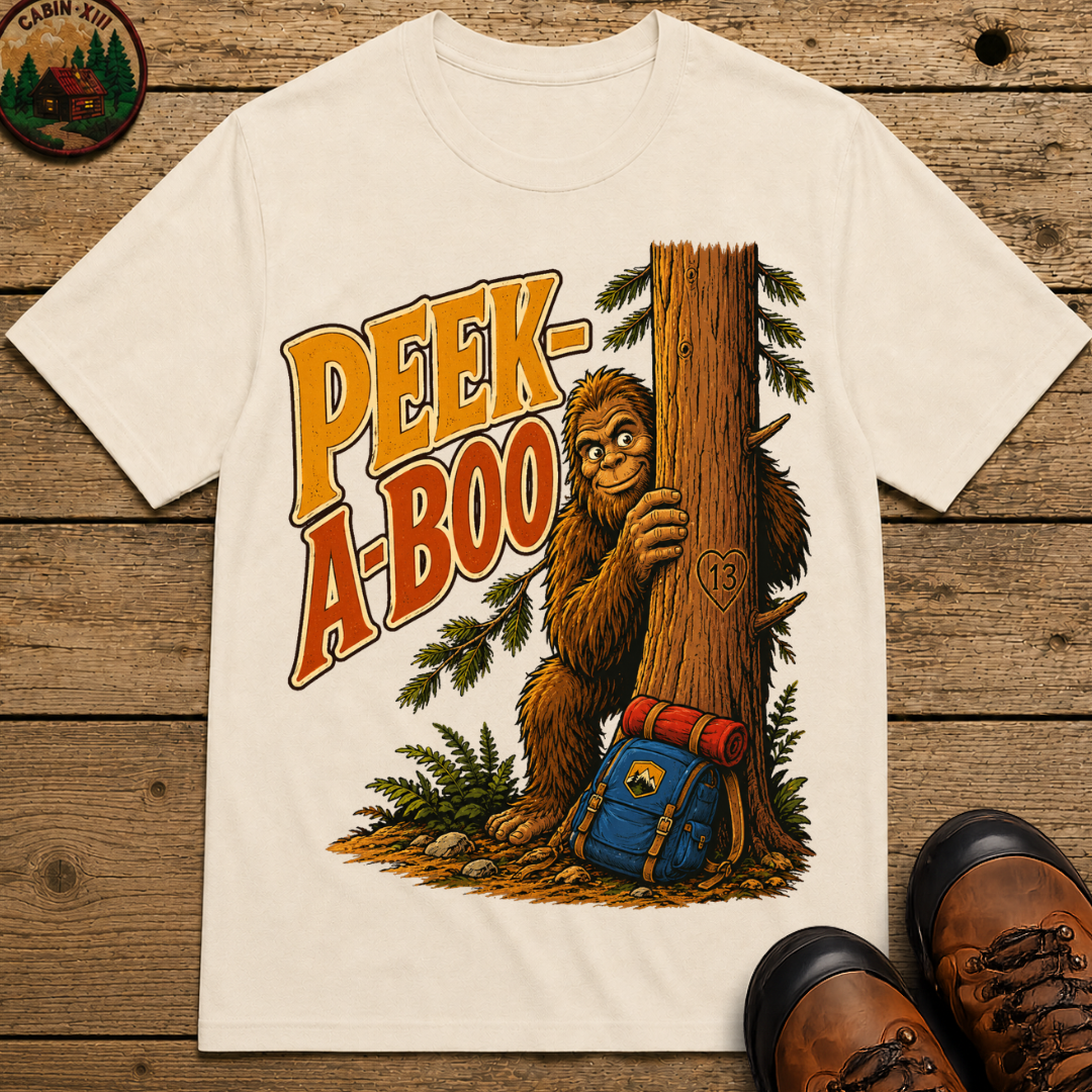 Peek-A-Boo Bigfoot — Funny Sasquatch Hiking Camping Tee