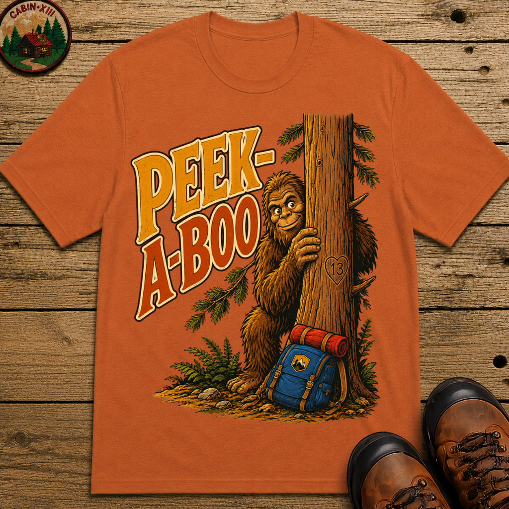 Peek-A-Boo Bigfoot — Funny Sasquatch Hiking Camping Tee