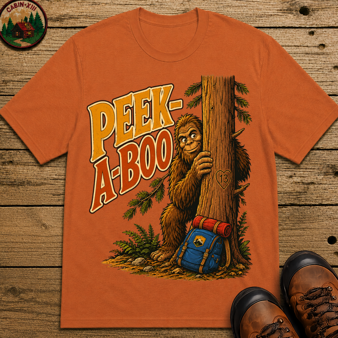 Peek-A-Boo Bigfoot — Funny Sasquatch Hiking Camping Tee