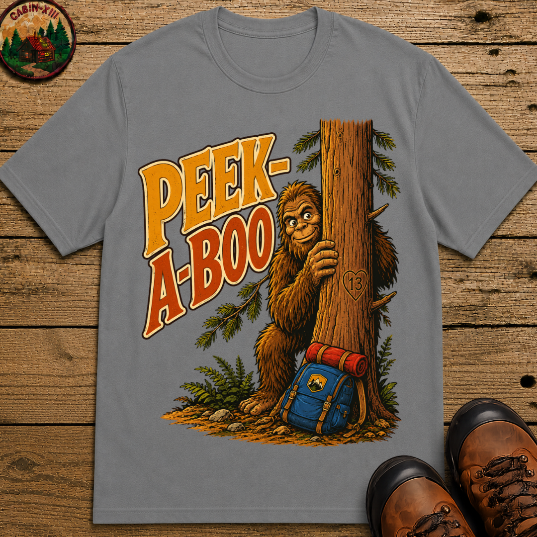 Peek-A-Boo Bigfoot — Funny Sasquatch Hiking Camping Tee