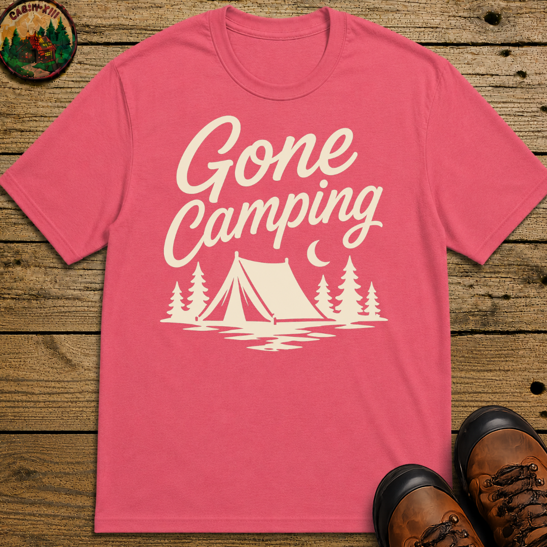 Gone Camping — Vintage Script Outdoor Night Camp Tee