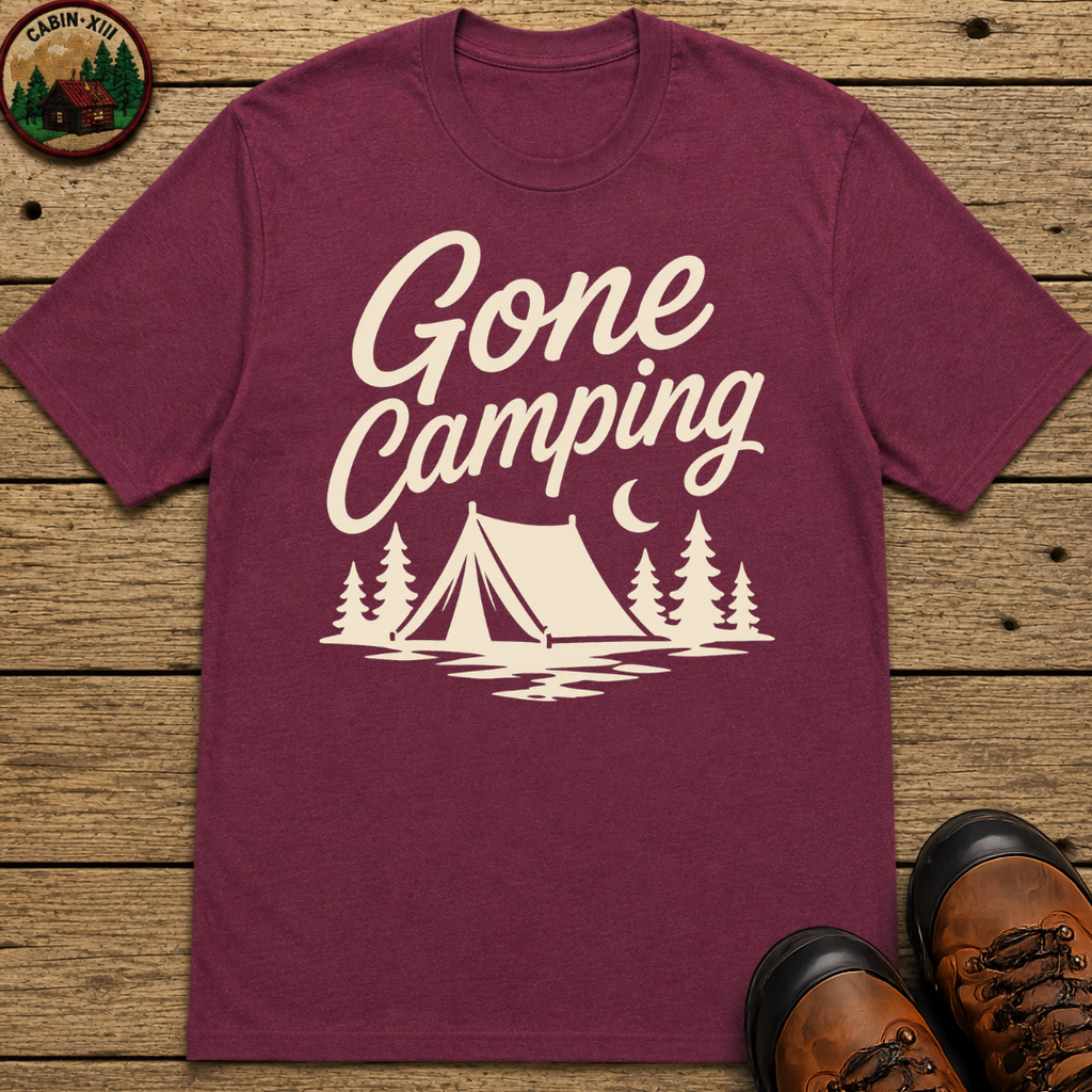 Gone Camping — Vintage Script Outdoor Night Camp Tee
