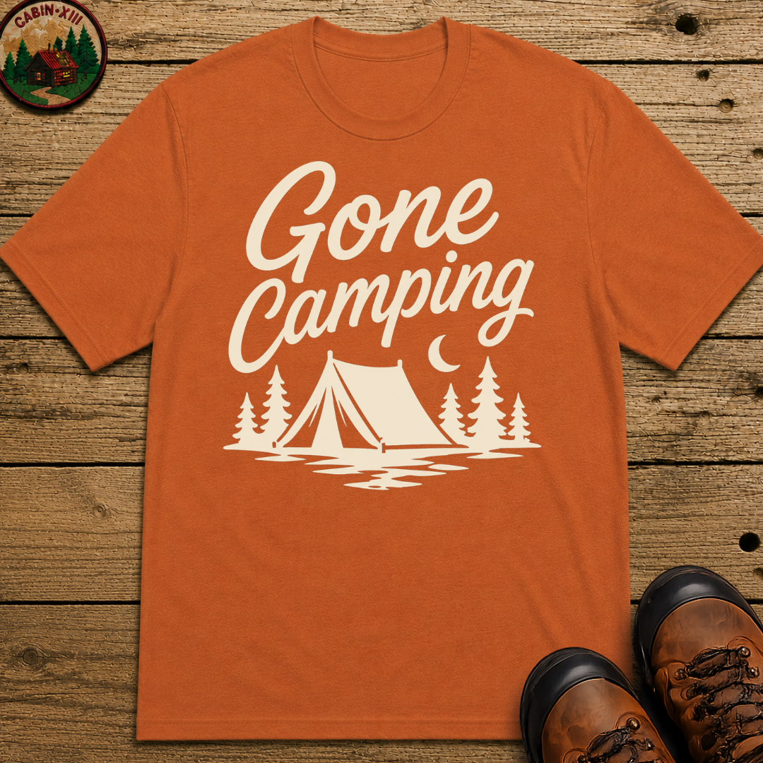 Gone Camping — Vintage Script Outdoor Night Camp Tee