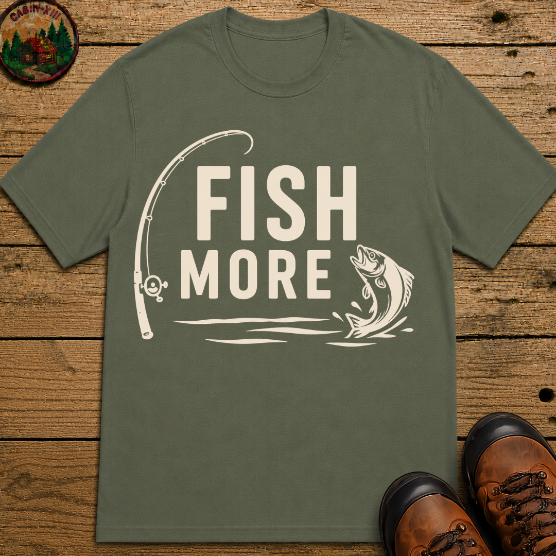 Fish More — Vintage Fishing Rod and Bass Outdoor Tee
