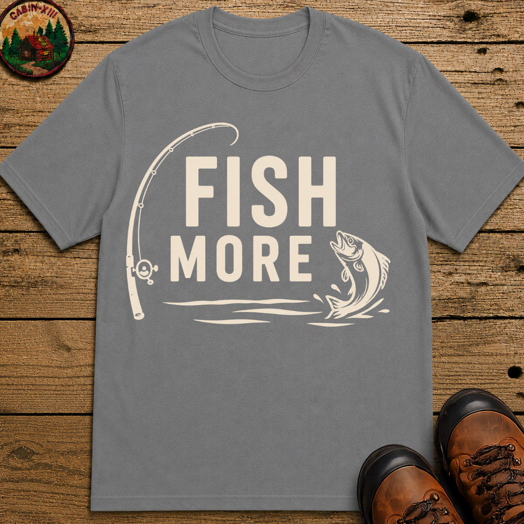 Fish More — Vintage Fishing Rod and Bass Outdoor Tee