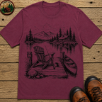 Lakeside Dock — Vintage Lake Cabin Fishing Sketch Tee