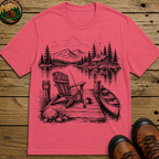 Lakeside Dock — Vintage Lake Cabin Fishing Sketch Tee