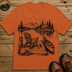 Lakeside Dock — Vintage Lake Cabin Fishing Sketch Tee