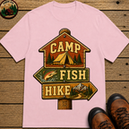 Camp Fish Hike — Vintage Trailhead Sign Outdoor Tee