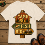 Camp Fish Hike — Vintage Trailhead Sign Outdoor Tee
