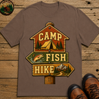Camp Fish Hike — Vintage Trailhead Sign Outdoor Tee