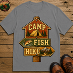 Camp Fish Hike — Vintage Trailhead Sign Outdoor Tee