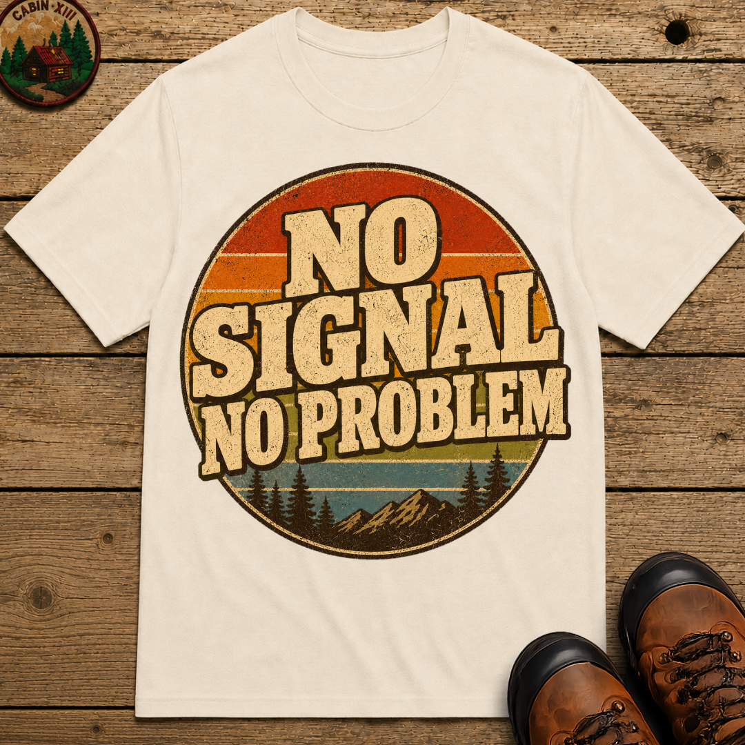 No Signal No Problem — Retro Outdoor Camping Tee