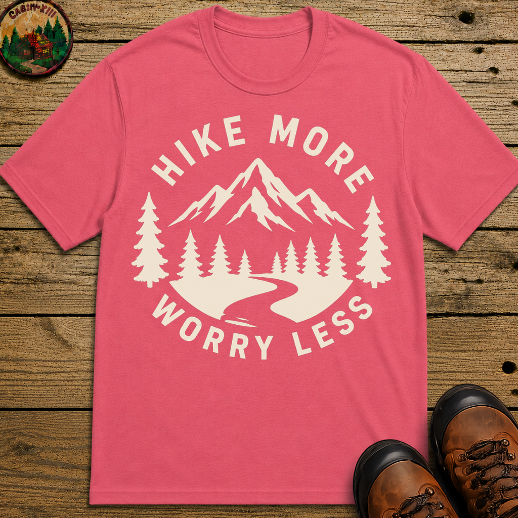 Hike More Worry Less — Vintage Mountain Badge Hiking Tee