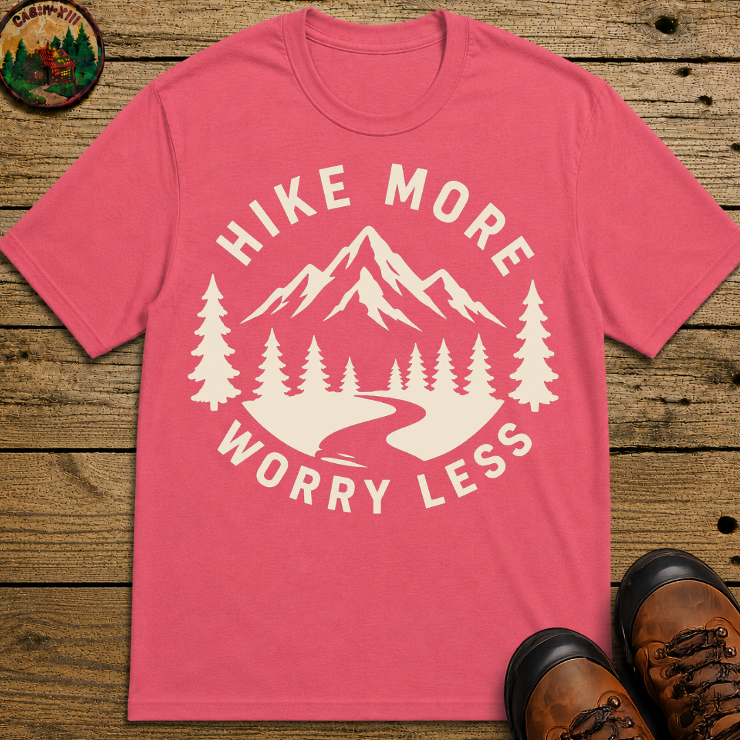 Hike More Worry Less — Vintage Mountain Badge Hiking Tee