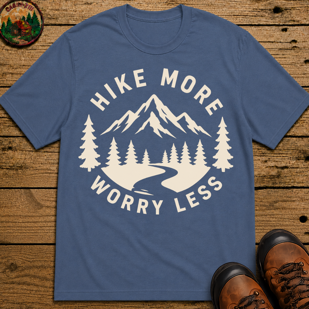 Hike More Worry Less — Vintage Mountain Badge Hiking Tee