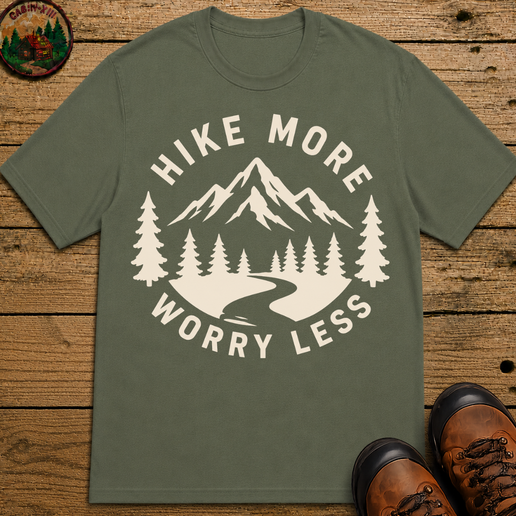 Hike More Worry Less — Vintage Mountain Badge Hiking Tee
