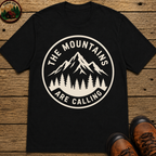 The Mountains Are Calling — Vintage Hiking Outdoor Badge Tee