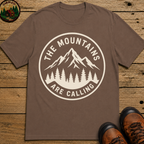 The Mountains Are Calling — Vintage Hiking Outdoor Badge Tee