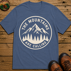 The Mountains Are Calling — Vintage Hiking Outdoor Badge Tee