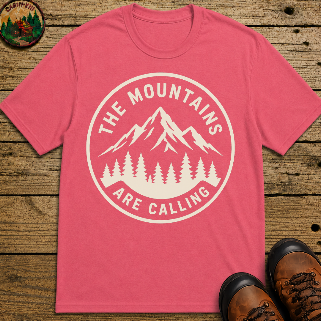 The Mountains Are Calling — Vintage Hiking Outdoor Badge Tee