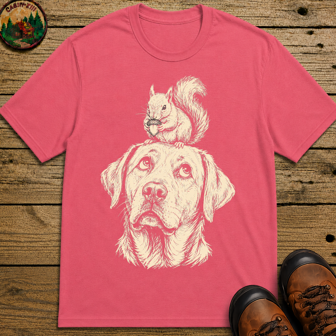 Dog and Squirrel — Vintage Sketch Outdoor Dog Tee