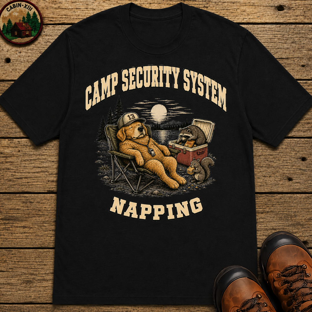 Camp Security System Napping — Funny Camping Dog Tee