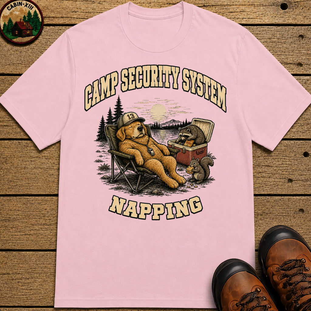 Camp Security System Napping — Funny Camping Dog Tee